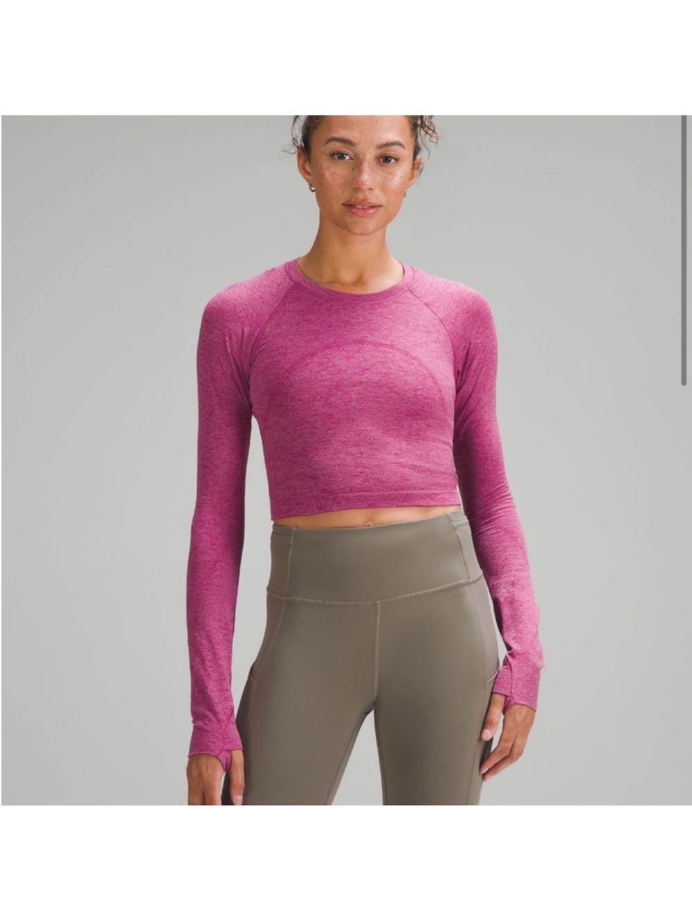 Lululemon Swiftly Tech Cropped Long-Sleeve Shirt Wild Berry Velvet Dust, Size 4